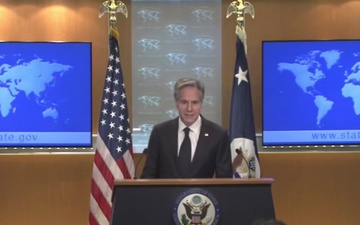 Secretary of State Antony J. Blinken delivers remarks to the press at the Department of State