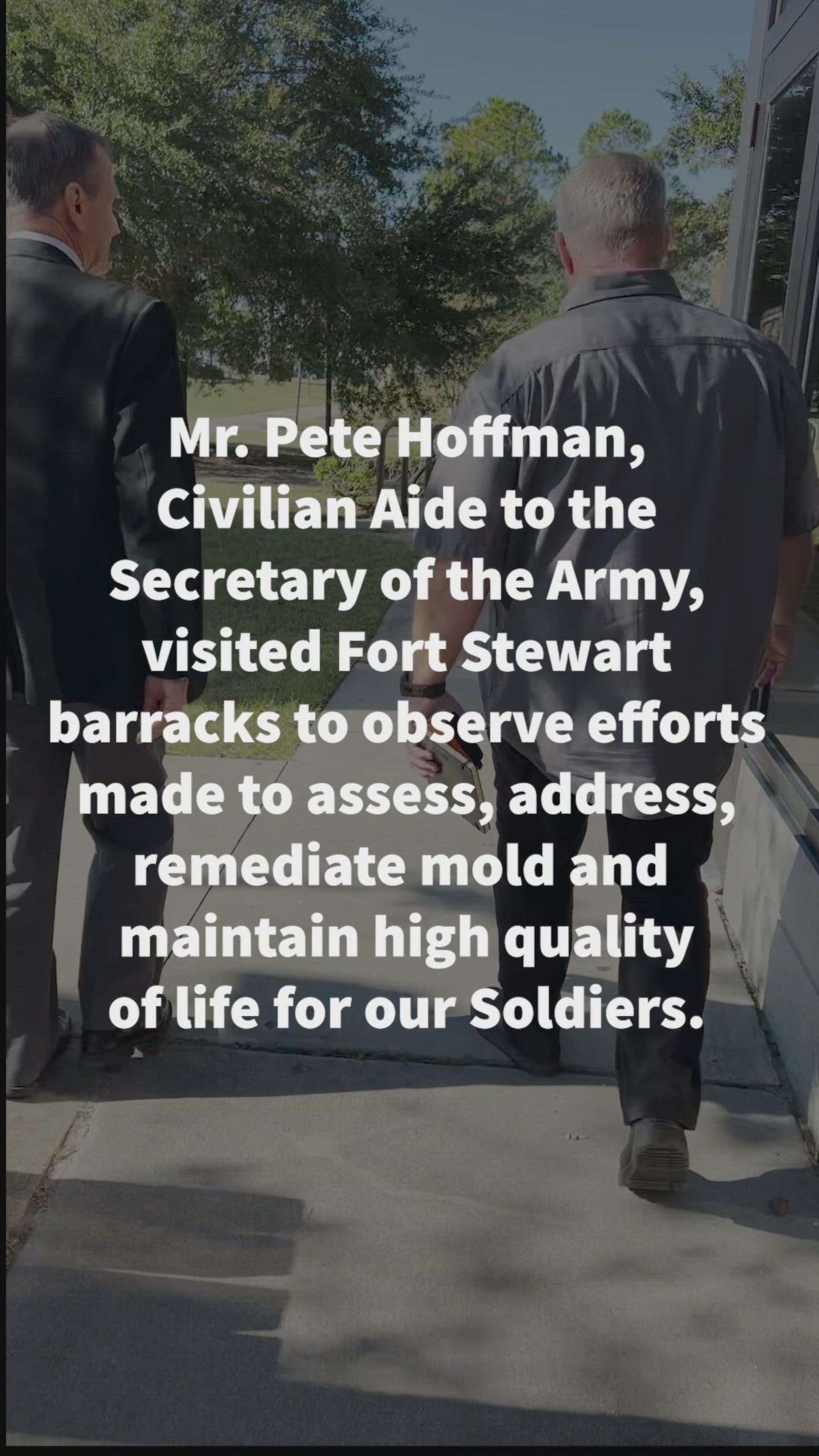 Mr. Pete Hoffman, Civilian Aide to the Secretary of the Army, visited Fort Stewart barracks, Oct. 21, 2022 to observe made to assess, address, remediate mold and maintain high quality of life for our Soldiers.