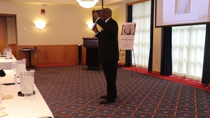 Speaker Marcus Gentry gives his presentation during Fort McCoy's Dr. Martin Luther King Jr. Day observance, Part I