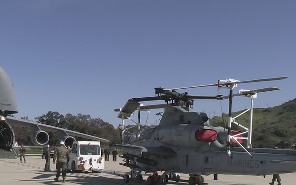 Marine Light Attack and Utility Helicopters Demonstrate Joint Expeditionary Capabilities with Air Force Transport Aircraft (B-ROLL)