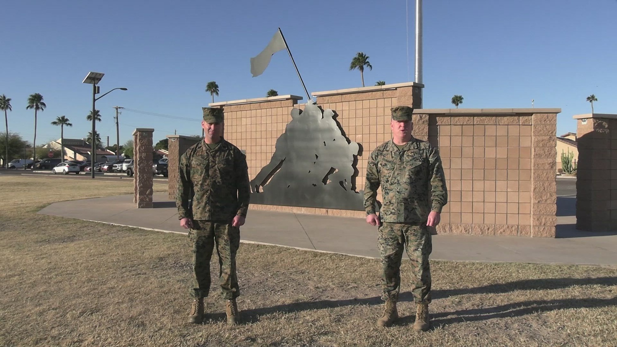U.S. Marine Corps Col. Charles Dudik, commanding officer, Marine Corps Air Station (MCAS) Yuma, and SgtMaj. Jason Davey, Station Sergeant Major, MCAS Yuma, address Marines and Sailors about the importance of donating to the Navy Marine Corps Relief Society (NMCRS) Active Duty Fund Drive at MCAS Yuma, Arizona, Feb. 10, 2023. The purpose of the NMCRS Active Duty Fund Drive is to raise the funds which provide direct assistance to Navy and Marine Corps personnel and their families during times of financial hardship. (U.S. Marine Corps video by Cpl. Jon C. Stone)