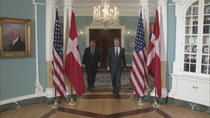 Secretary of State Antony J. Blinken meets with Danish Foreign Minister Lars Løkke Rasmussen at the Department of State