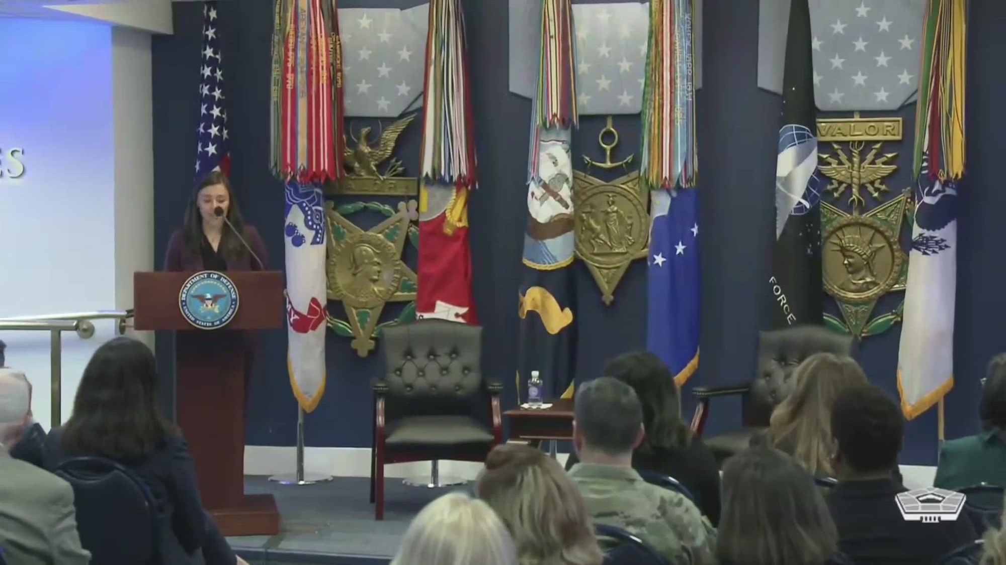Deputy Defense Secretary Kathleen H. Hicks delivers remarks at a Department of Defense International Women's Day event at the Pentagon.