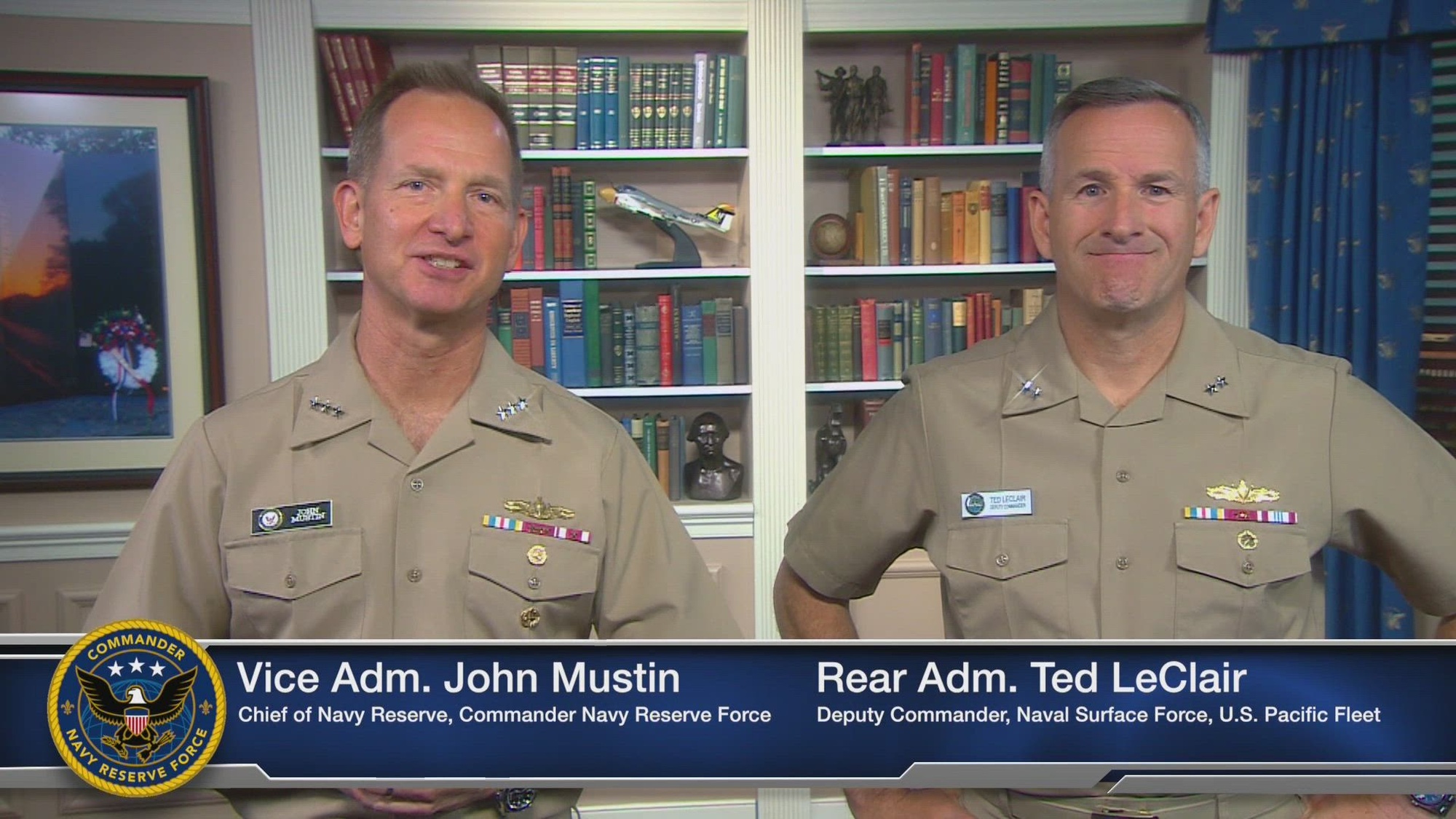 Vice Adm. John Mustin, Chief of Navy Reserve and Commander, Navy Reserve Force and Rear Adm. Ted LeClair, Deputy Commander, Naval Surface Force Fleet, provide a progress update on the “Design the Force” line of effort of the Navy Reserve Fighting Instructions (NRFI). NRFI’s other three Lines of Effort include Train, Mobilize and Develop the Force. NRFI is Vice Adm. Mustin’s action plan for the Navy Reserve fully attaining and maintaining peerless warfighting readiness.   <br /><br />Transcript:<br />Vice Admiral Mustin: Team…Vice Admiral John Mustin, Chief of Navy Reserve, here, with a progress update on the Reserve Force transformation you’ve heard we’re working through the Navy Reserve Fighting Instructions.