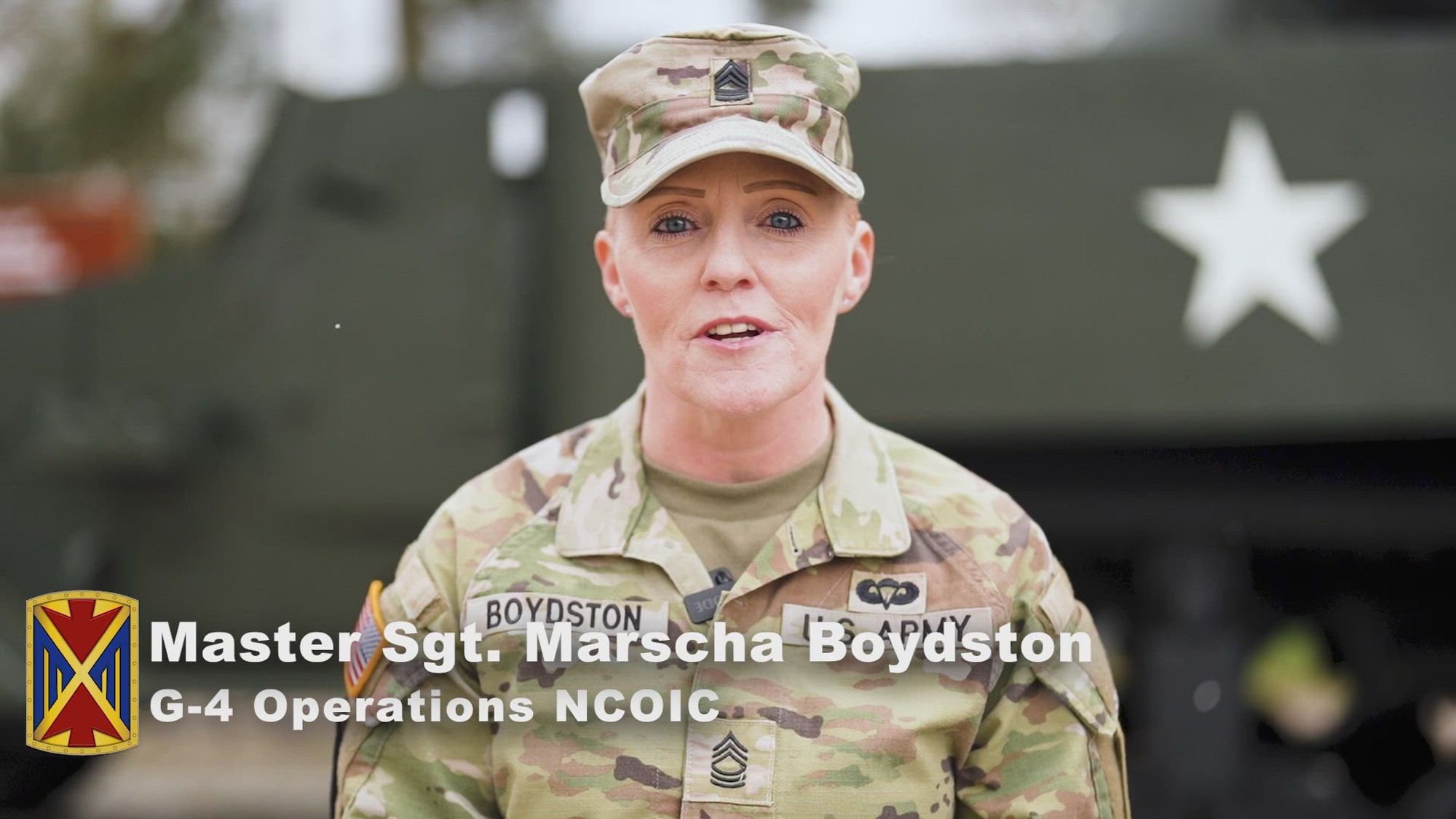 U.S. Army Master Sgt. Marscha Boydston, 10th AAMDC G-4 Operations NCOIC, shares her Army Story for Women's History Month Mar. 13 in Sembach, Germany. Women's History Month stands as a further reminder of strength the Army has gained, and will gain, through having a high-quality diverse All-Volunteer Force. (U.S. Army video by Spc. Yesenia Cadavid)