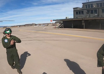 POV footage of U.S. Marines preparing a CH-53E Super Stallion for flight