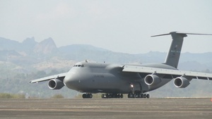 C-5M Super Galaxy delivers equipment in support of oil-spill response operations