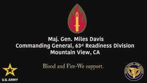 Maj. Gen. Miles Davis, Commanding General 63d Readiness Division