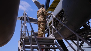 Aircraft maintainers repair a C-130H during 2023 MAFFS Spring training