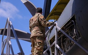 Aircraft maintainers repair a C-130H during 2023 MAFFS Spring training