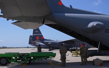 Airmen offload Modular Airborne Fire Fighting System (MAFFS) from C-130H during 2023 MAFFS Spring training