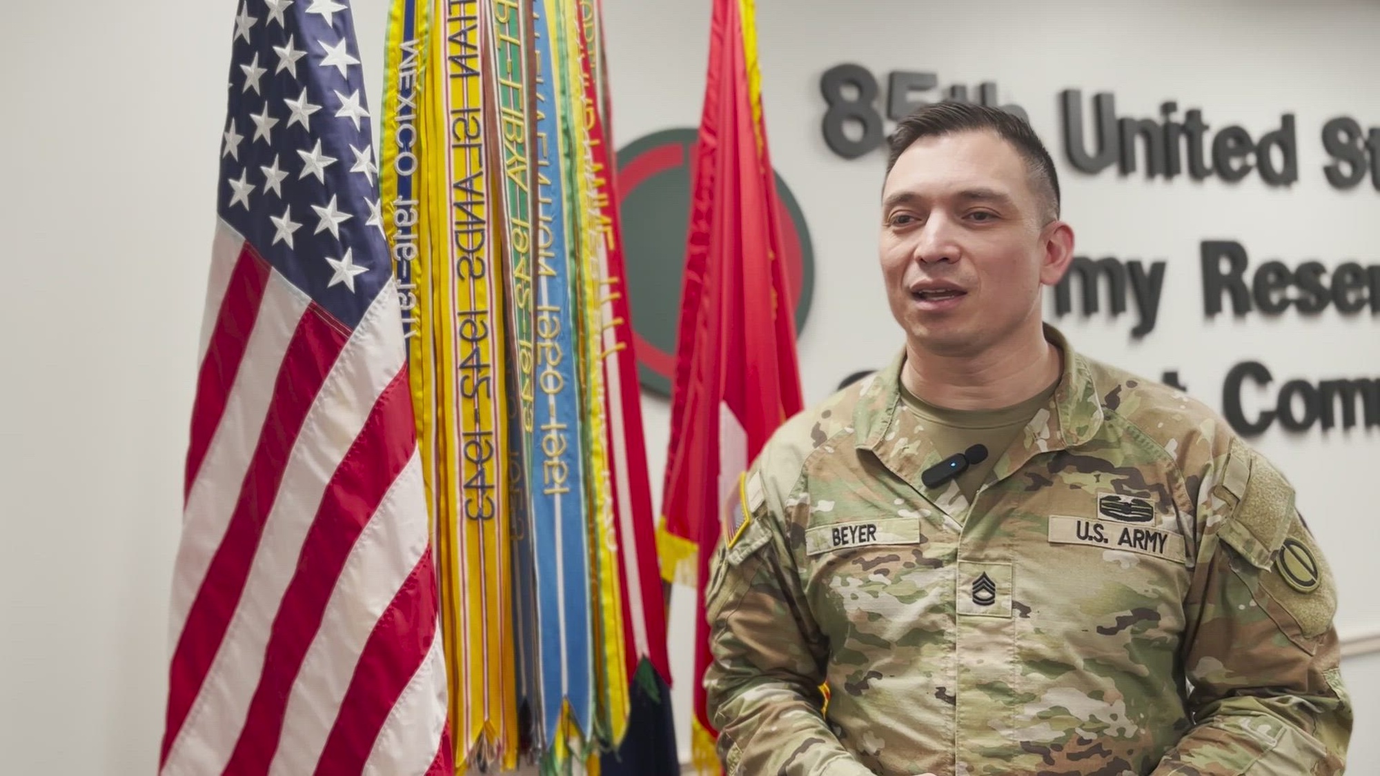 Sgt. 1st Class Tony-James Beyer, Chief Paralegal Non-commissioned Officer, 85th U.S. Army Reserve Support Command, shares his story of service and why she serves.
(U.S. Army Reserve video by Staff Sgt. Erika Whitaker)