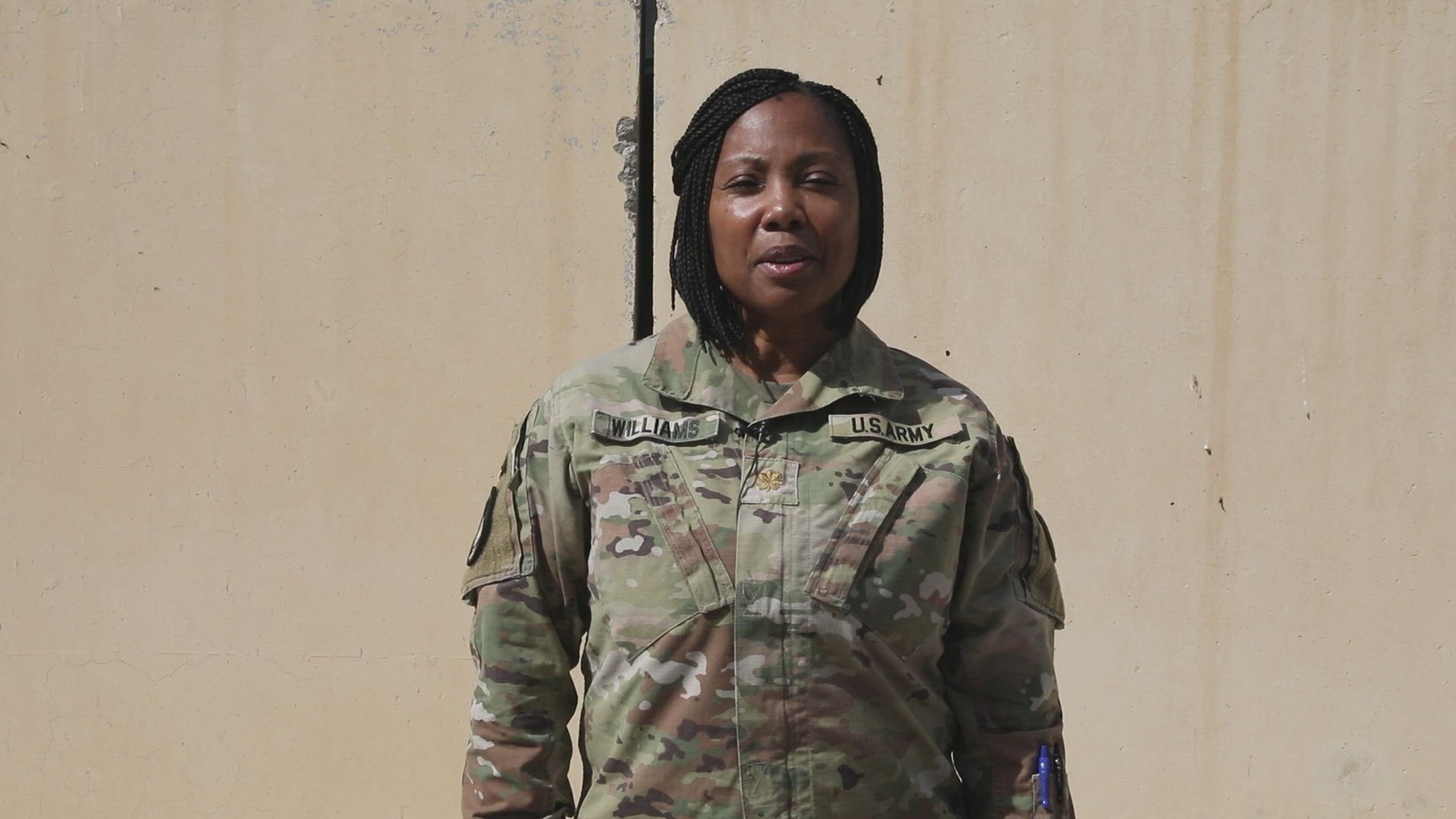 U.S. Army Reserve Soldier, Maj. Voneca Williams, Army Reserve Engagement Cell officer in charge, wishes the U.S. Army Reserve a happy 115th birthday. (U.S. Army Reserve video by Spc. Rhema Eggleston)