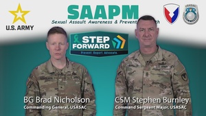 BG Nicholson and CSM Burnley deliver SAAPM message to Team USASAC