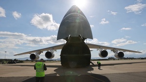 Antonov An-124 Ruslan Landing at Decimamonnu Air Base
