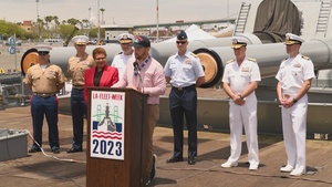 Los Angeles Mayor Holds Press Conference Aboard the Battleship USS Iowa Museum