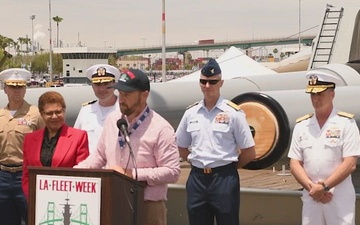 Los Angeles Mayor Holds Press Conference Aboard the Battleship USS Iowa Museum