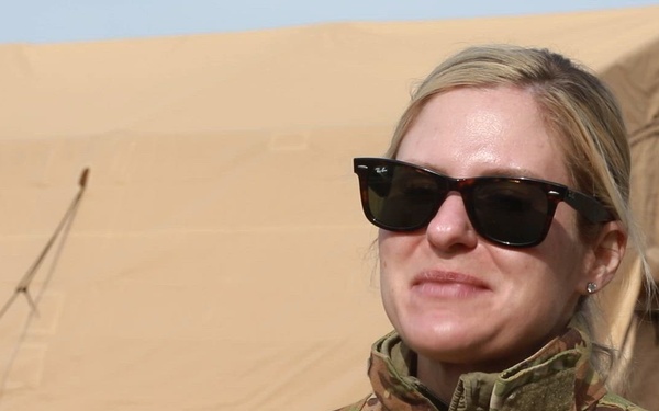 U.S. Air Force Maj. Erica Simon discusses ACE air transportable clinic capabilities during Northern Edge 23-1