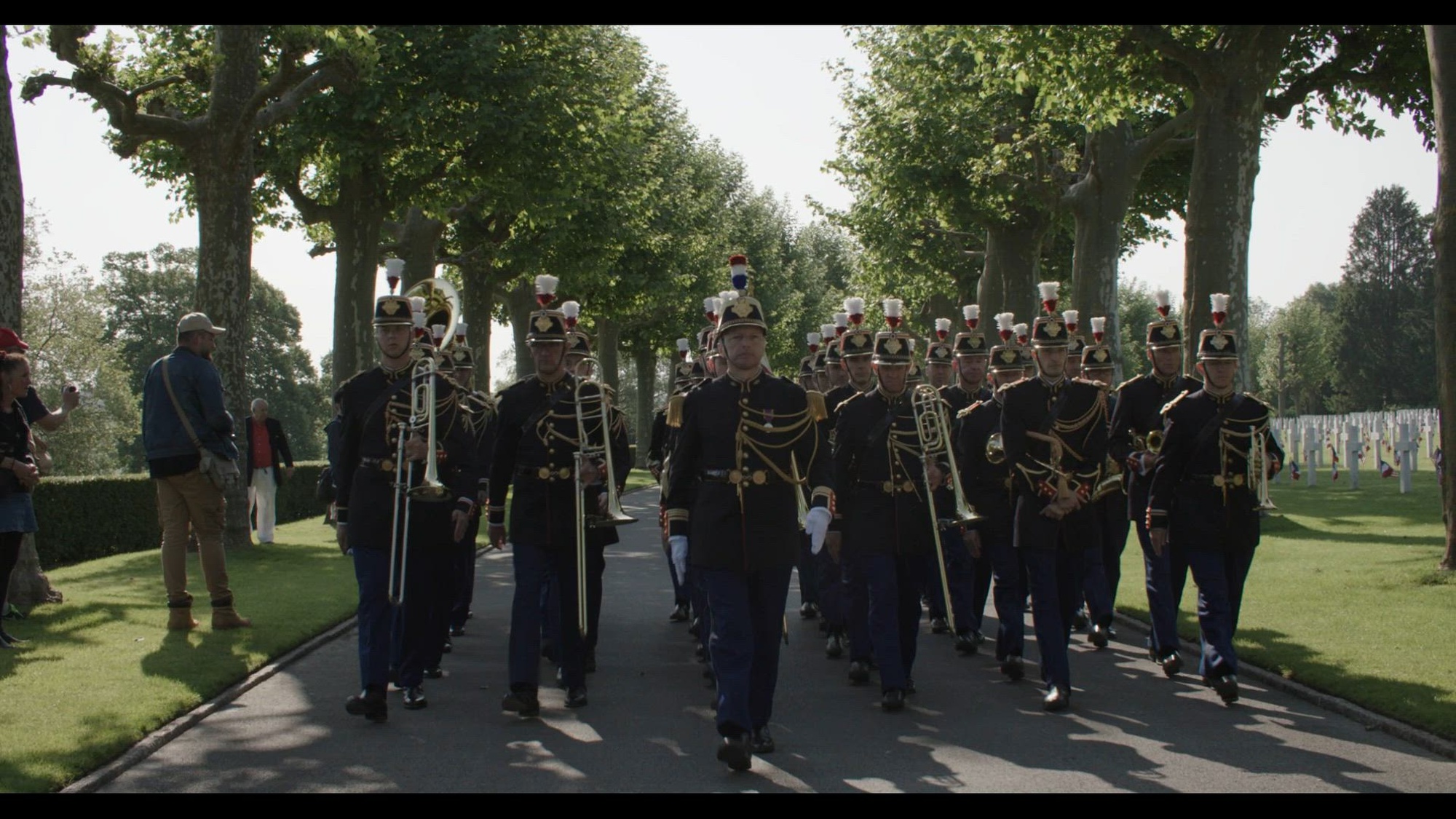 U.S. Marines, French, German service members and other guests remember the fallen during a Memorial Day ceremony at Aisne-Marne American Cemetery in Belleau, France, May 28, 2023. The ceremony was held to commemorate the 105th Anniversary of the Battle of Belleau Wood, honoring those service members who made the ultimate sacrifice for our freedom. American Battle Monuments Commission (ABMC) staff throughout the world honor these fallen service members each and every day by maintaining memorial sites, offering commemoration services, and educating future generations of our nations fallen.(U.S. Marine Corps video by Sgt. James Bourgeois)