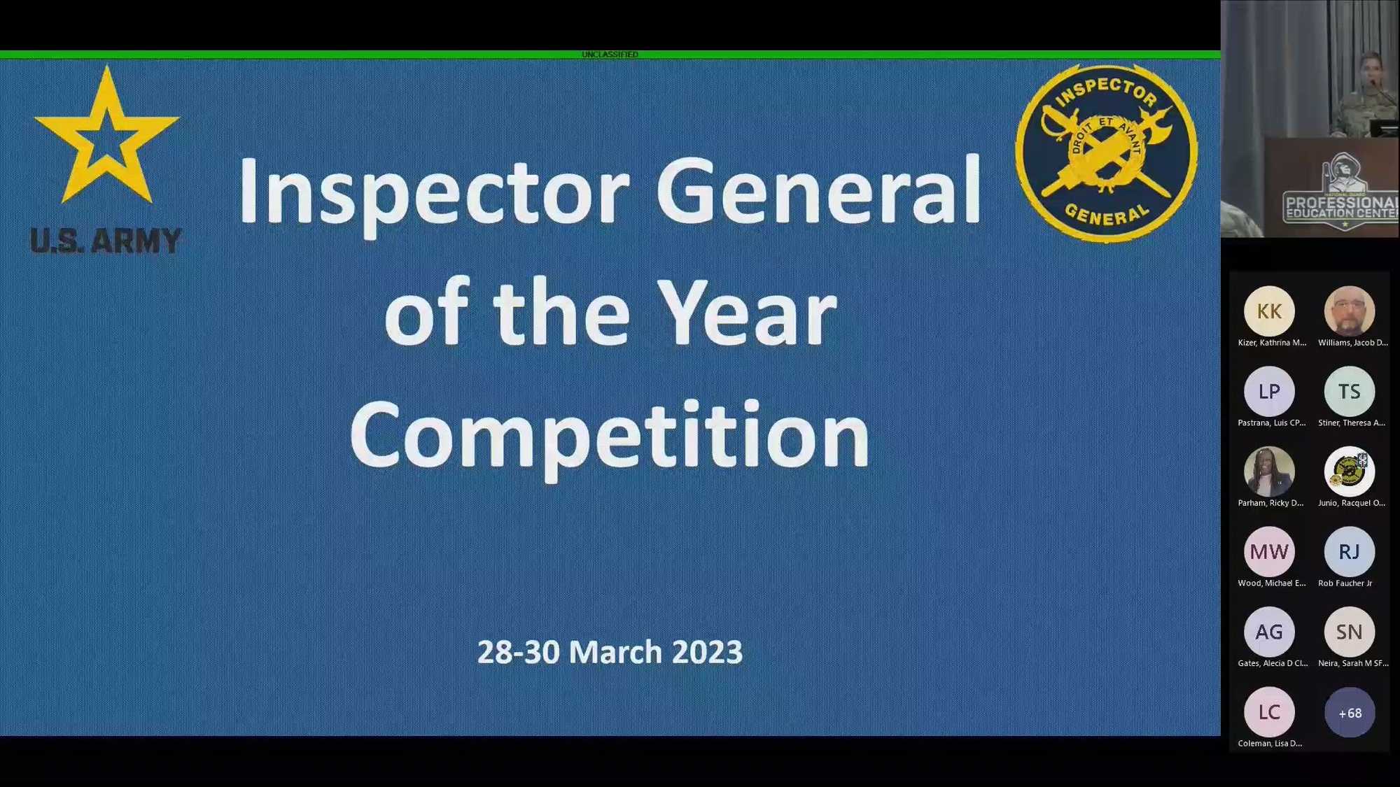 U.S. Soldiers and Civilians are honored as the Army Inspector General of the Year in their respective categories for the year 2023, at the Preofessional Eduacation Center at Camp Robinson, Arkansas. (U.S. Army video)
