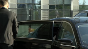 Slovenian Minister of Defence arrives at NATO HQ for the meeting of NATO Ministers of Defence
