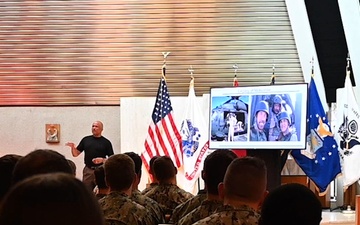 Retired U.S. Army CWO5 Phillip Brashear, Son of Carl Brashear, visits Corry station