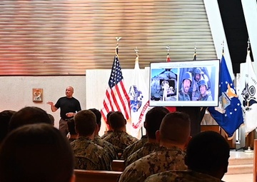 Retired U.S. Army CWO5 Phillip Brashear, Son of Carl Brashear, visits Corry station