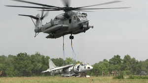 U.S. Marines use CH-53E Super Stallion to perform external lifts during Distributed Aviation Operations Exercise 3 (B-Roll)