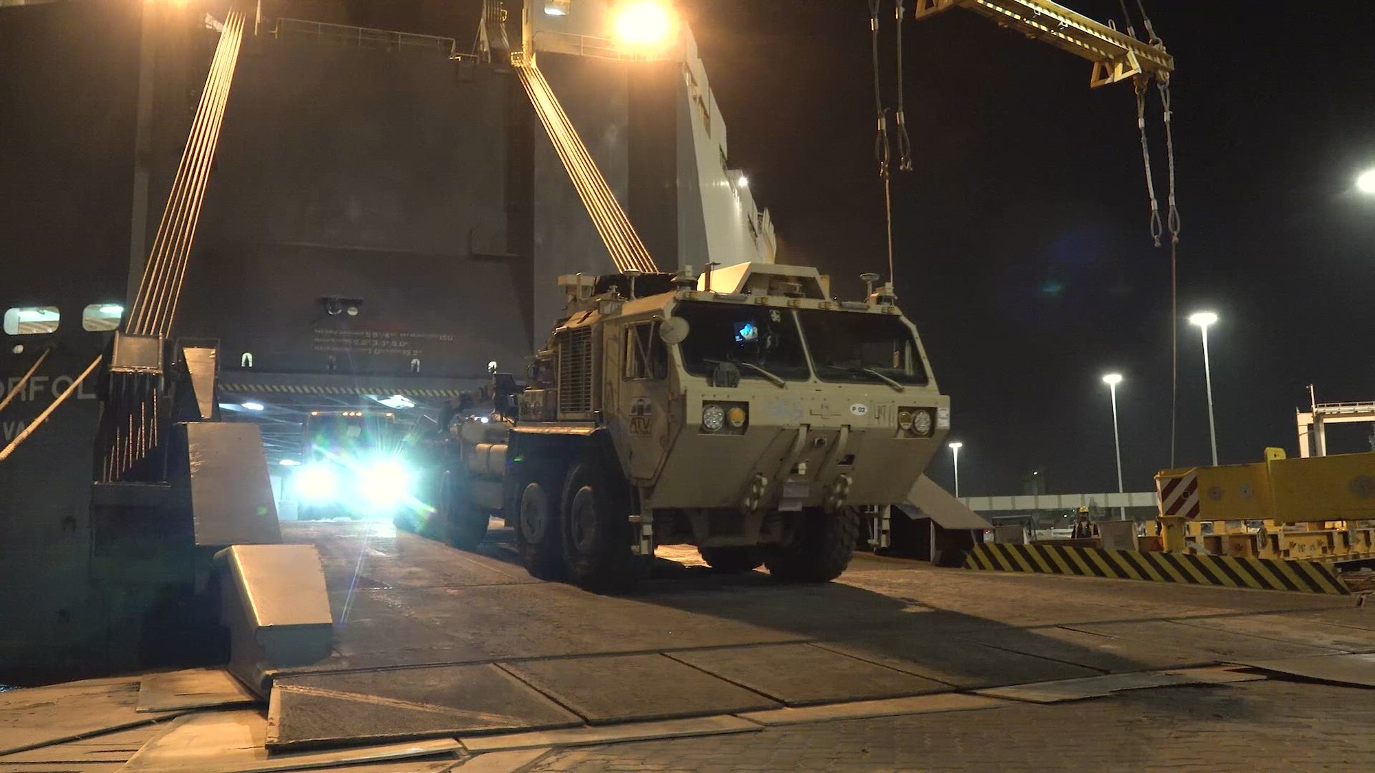 U.S. Army autonomous vehicle, palletized load system, arrives at the Port of Shuabia in Kuwait on June 24, 2023. The U.S. Central Command and U.S. Army Central are leading the way in innovation with autonomous vehicles, enabling the integration of emerging technologies. (U.S. Army National Guard video by Staff Sgt. Sebastian Rothwyn)
