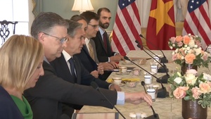 Secretary of State Antony J. Blinken meets with Chairman of the Communist Party of Vietnam’s Commission for External Relations Le Hoai Trung at the Department of State
