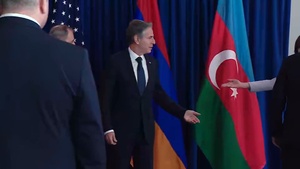 Secretary of State Antony J. Blinken participates in a closing plenary session with Armenian Foreign Minister Ararat Mirzoyan and Azerbaijani Foreign Minister Jeyhun Bayramov