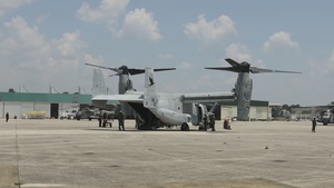 U.S. Marine Corps Squadron VMM-774 lands V-22 Ospreys on USS New York