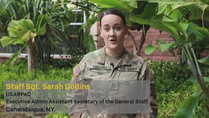 Staff Sgt. Sarah Collins gives a shout-out to the Dallas Cowboys