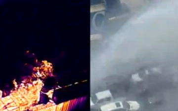 Drone video from Newark, New Jersey, vessel fire.