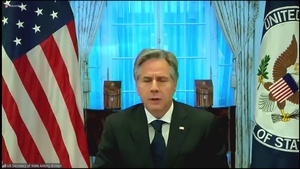 Secretary of State Antony J. Blinken hosts and delivers closing remarks at a virtual Ministerial meeting to launch the Global Coalition to Address Synthetic Drug Threats, from the Department of State