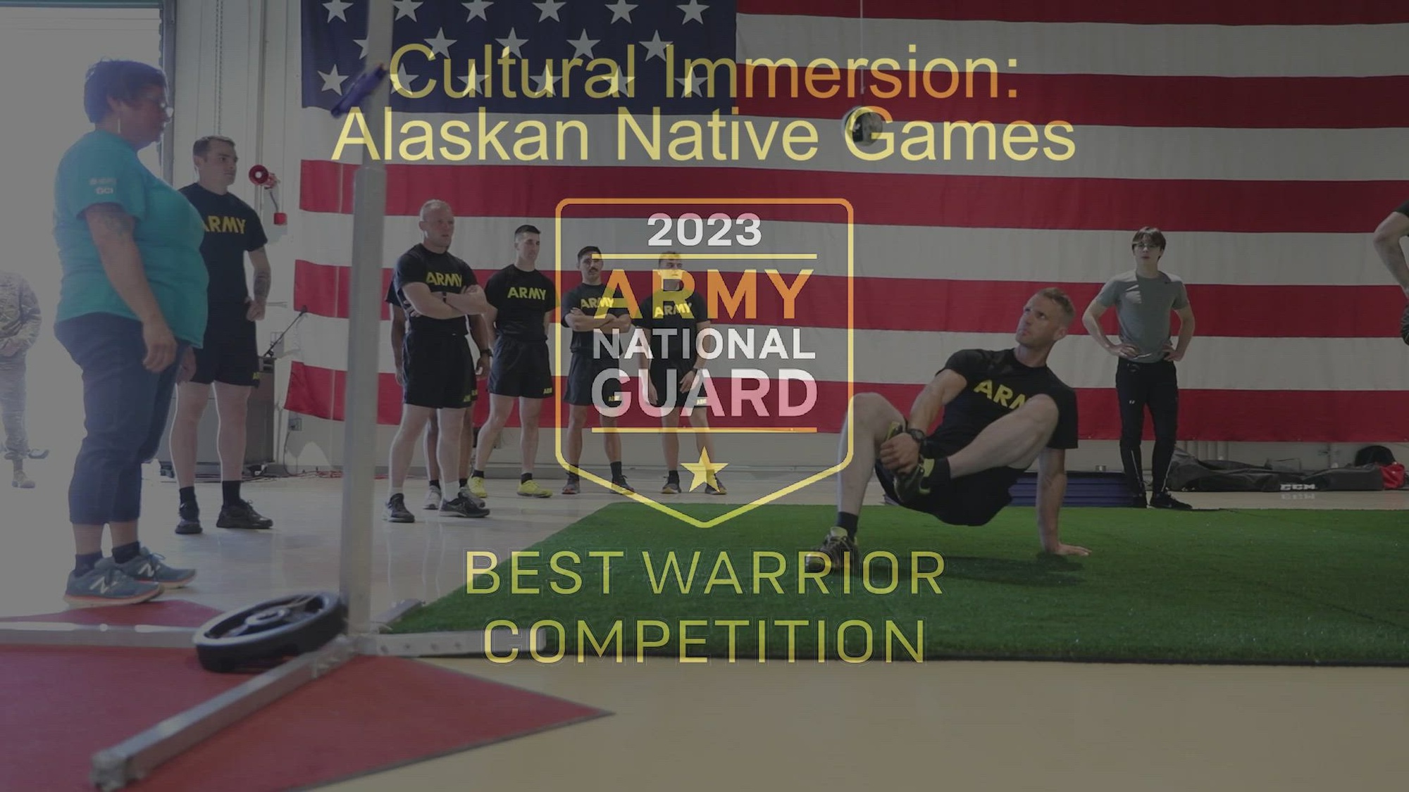 Competitors from the 2023 Army National Guard Best Warrior Competition learned about Alaskan Native culture and hunting traditions by attempting some of the events featured in the Alaska Native Games and Native Youth Olympics on July 9, 2023 at Joint Base Elmendorf-Richardson in Anchorage, Alaska. The events reflect a combination of signals used between hunters and villages, games played during winter to stay agile and physically fit, and the final event, the seal hop, was a tactic used by hunters in order to sneak up on their prey undetected.