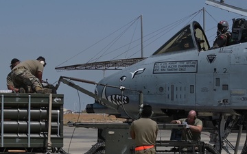 A-10 crew demonstrates loading ammunition