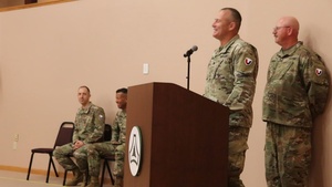 Former company commander gives departing remarks during 2023 U.S. Army Garrison-Fort McCoy Headquarters and Headquarters Company change-of-command ceremony