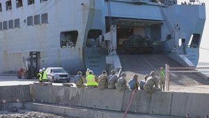 U.S. Army tanks arrive at the port of Gladstone, Australia for Talisman Sabre 23