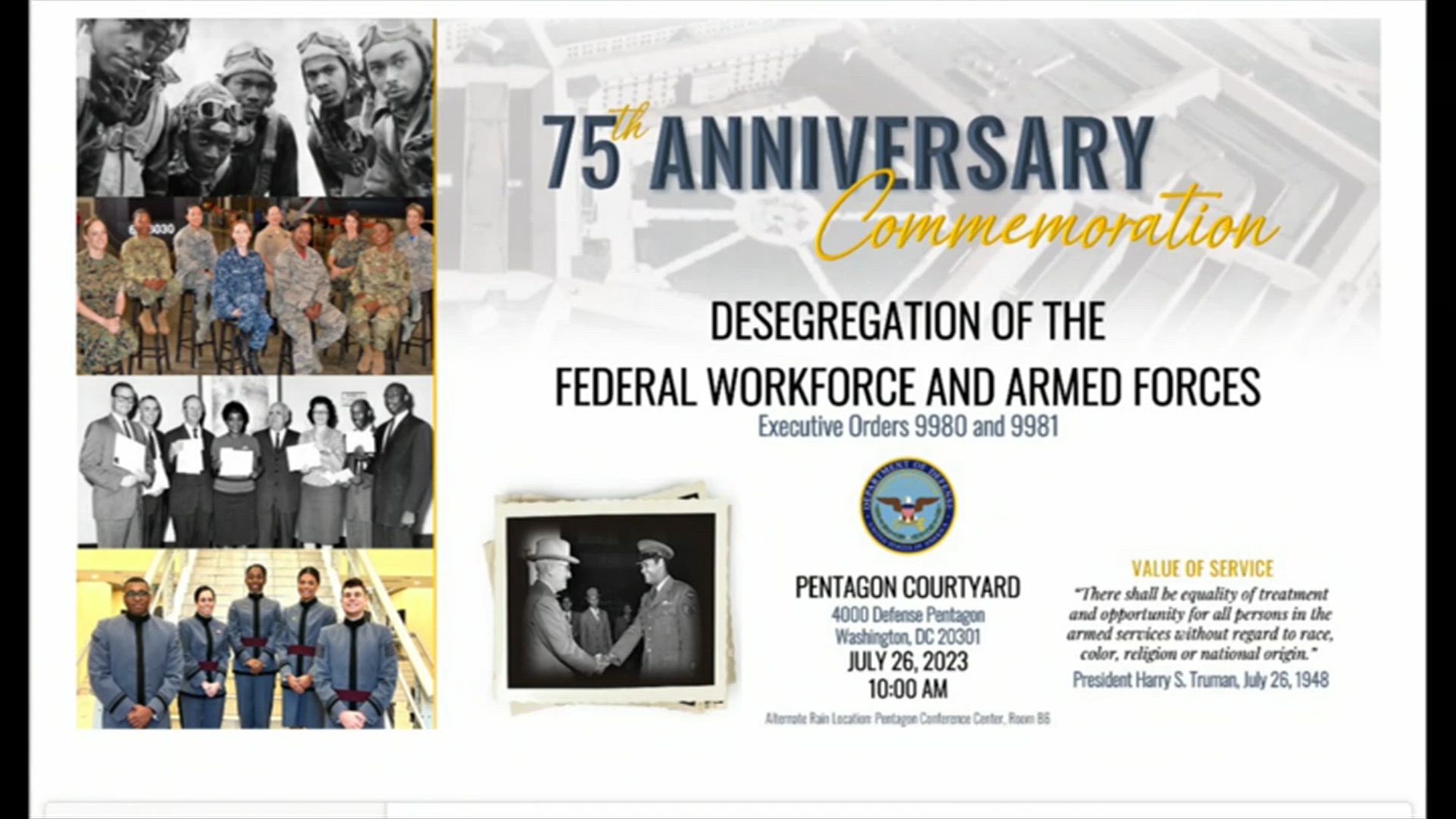 DoD 75th Anniversary Executive Orders 9980 and 9981 Ceremony. 