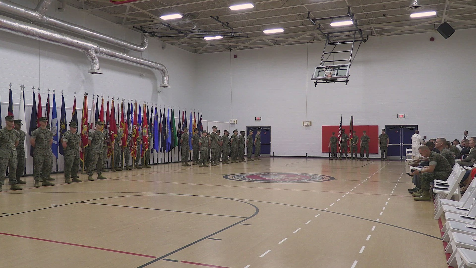 U.S. Marine Corps Sgt. Maj. Michael J. Pritchard, sergeant major of Fleet Marine Force, Atlantic, Marine Forces Command, Marine Forces Northern Command, is relieved by Sgt. Maj. Aaron G. McDonald, the incoming FMFLANT, MARFORCOM, MARFOR NORTHCOM Sergeant Major, during a relief and appointment ceremony at Marine Corps Base Camp Elmore, Virginia, August 4, 2023. A relief and appointment ceremony is a military tradition that signifies all responsibilities and authorities being transferred. The incoming sergeant major will proceed to execute the mission of FMFLANT, MARFORCOM, MARFOR NORTHCOM —  provisioning joint capable Marine Corps forces, direct deployment planning and execution of Service-retained operating forces in support of the combatant commander.