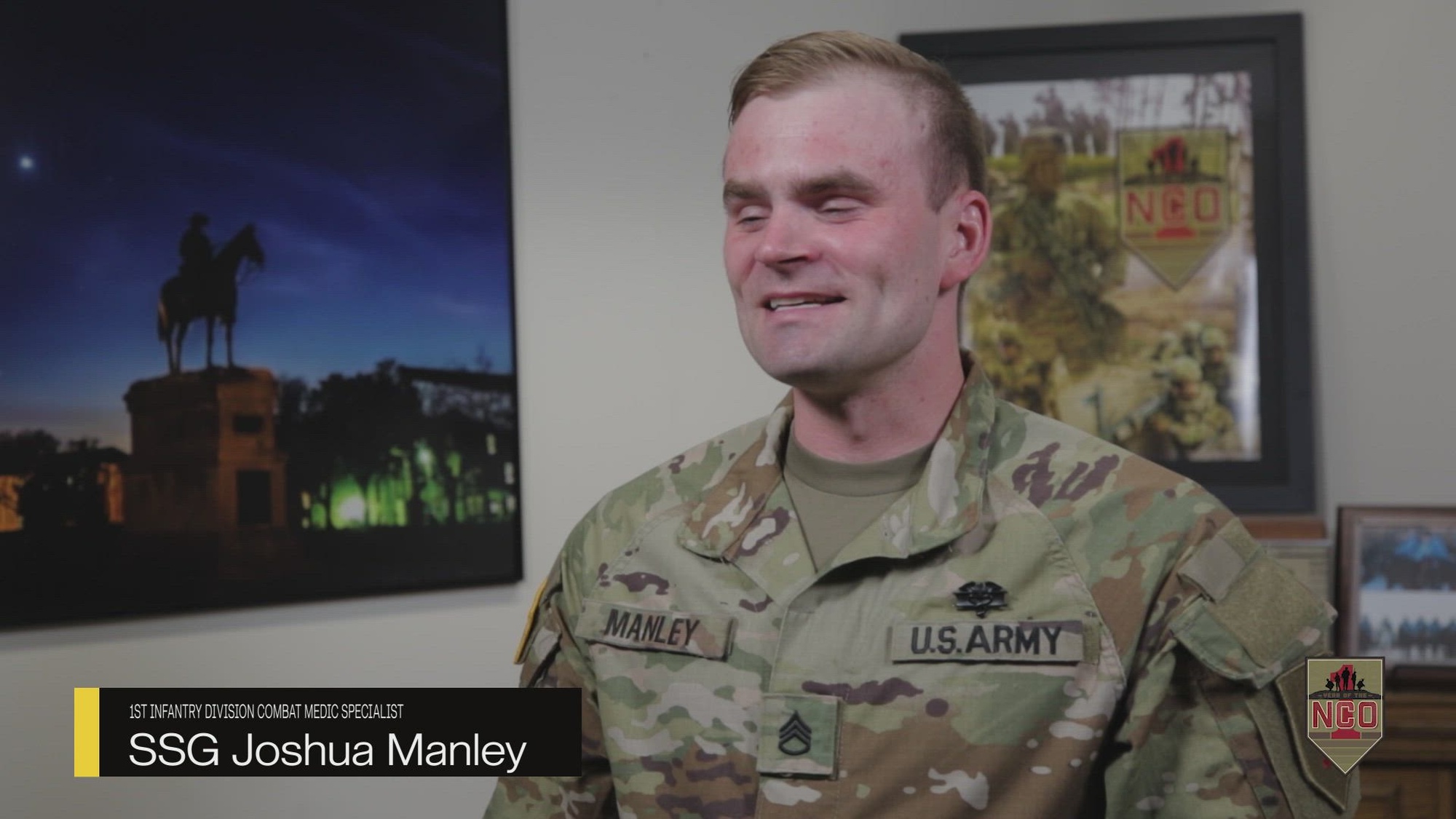 U.S. Army Sgt. 1st Class Joshua Manley, a combat medic specialist, 1st Infantry Division Army Sexual Harassment Assault Response and Prevention (SHARP) fusion directorate, helped save over 10 lives in a car accident on July 14, 2023. Manley relied on his military training to be able to assess and treat the injured and control the situation until the paramedics arrived.