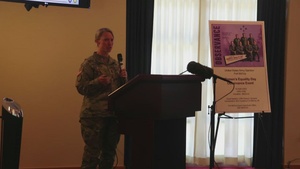 Speaker gives presentation during Fort McCoy's 2023's observance of Women's Equality Day, Part I