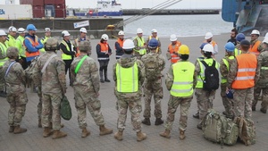 21st Theater Sustainment Command Soldiers work with U.K. and Danish forces at the Port of Esbjerg