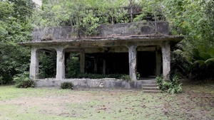Peleliu B-Roll: Japanese Military Headquarters Building, U.S. Army 323rd Infantry Monument and Lookout, U.S. Marine Corps Monument, and Orange Beach