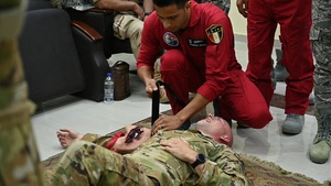 USAF Aeromedical Evacuation Airmen share equipment TTPs with Egyptian partners during exercise Bright Star 23