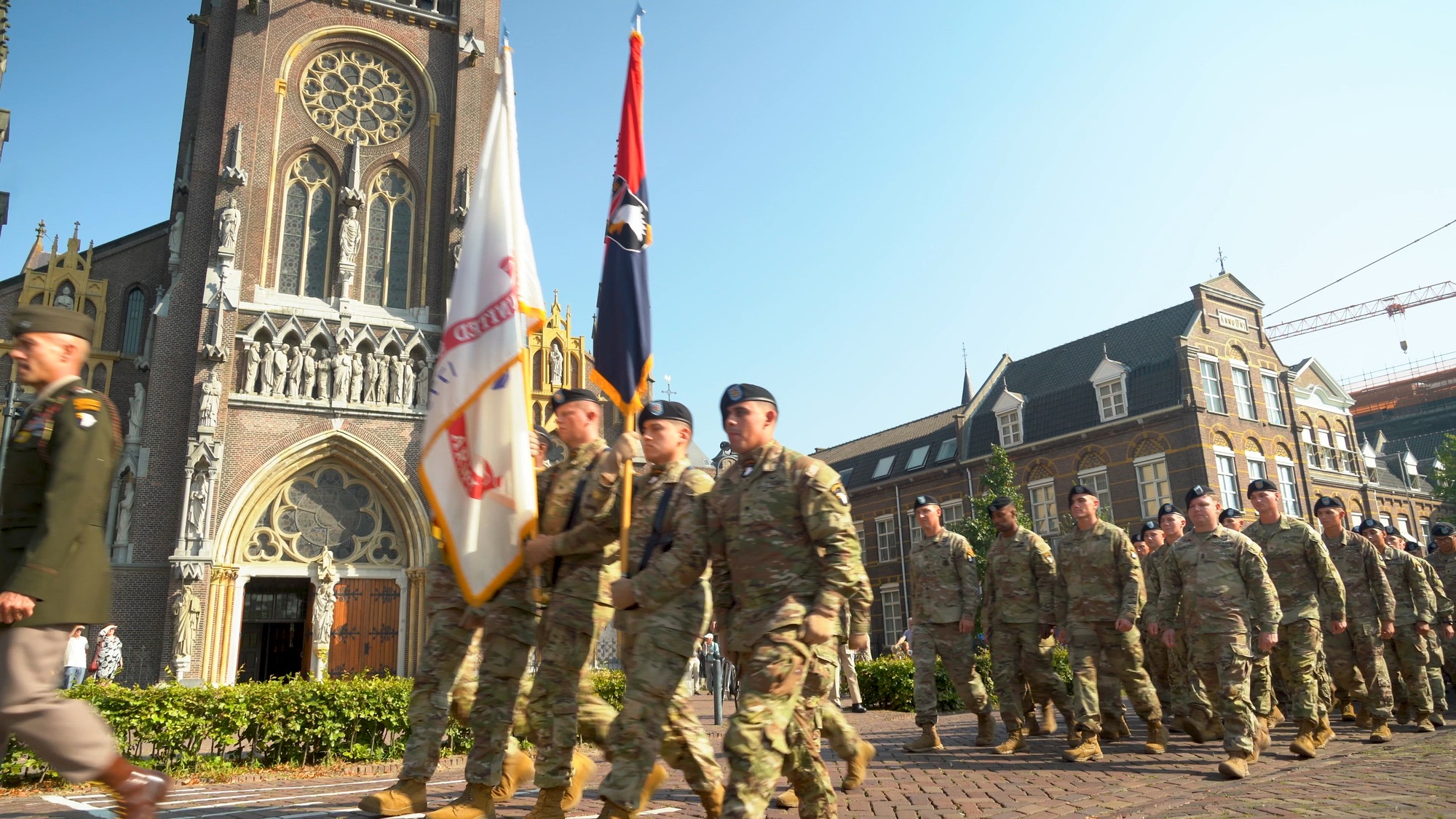 Soldiers assigned to 101st Airborne Division (Air Assault) attend Holy Mass at the Sint Lambertus Church and a Memorial Service which included various orators, poetry, laying of wreaths, National anthems and a minute of silence on Sept. 10, 2023, at Veghel, Netherlands. The Soldiers of the 101st Airborne Division who fought during Market Garden, were ordinary people who stood up to the challenges of their day and with valor, grit, and audacity fought to restore freedom and liberty. 

The 101st Airborne Division remains one of the most recognized divisions in the U.S. Army and around the world because we stand on the shoulders of giants. “Screaming Eagle” World War II Veterans inspire us and are who we aspire to be. The men and women of the U.S. military remain forever indebted to WWII veterans who demonstrated the selfless service and sacrifice that characterizes the Greatest Generation in defense of global peace and security.