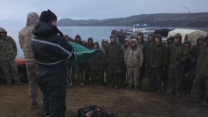B-Roll: 1st Battalion, 4th Marines; Chilean naval infantry conduct cold water survival training