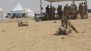 A U.S. Navy explosive ordnance disposal group demonstrates the application of robots in EOD to Egyptian soldiers