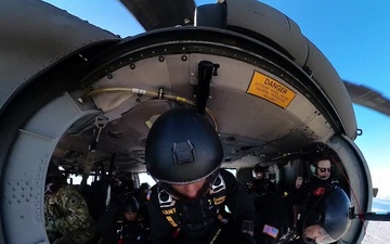 U.S. Army Parachute Team, the Golden Knights, jumps at Pacific Airshow